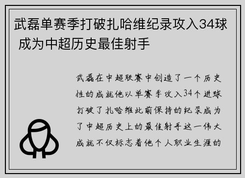 武磊单赛季打破扎哈维纪录攻入34球 成为中超历史最佳射手 武磊单赛季打破扎哈维纪录攻入34球 成为中超历史最佳射手